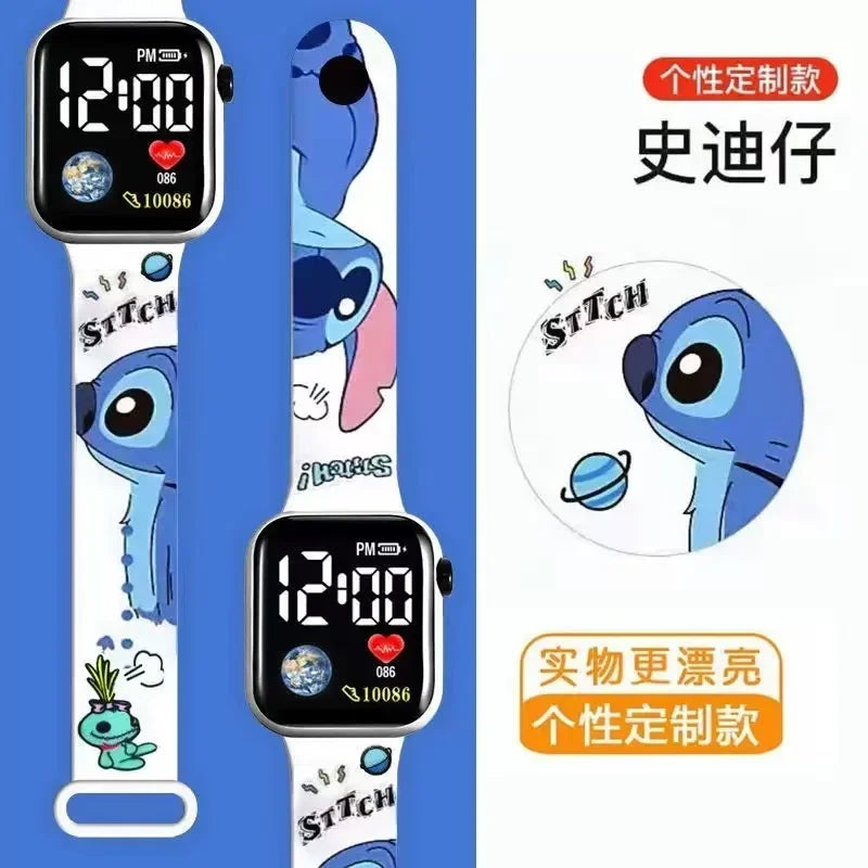 New Stitch cartoon color printed student LED electronic watch fashionable printed square Y1 button electronic watch