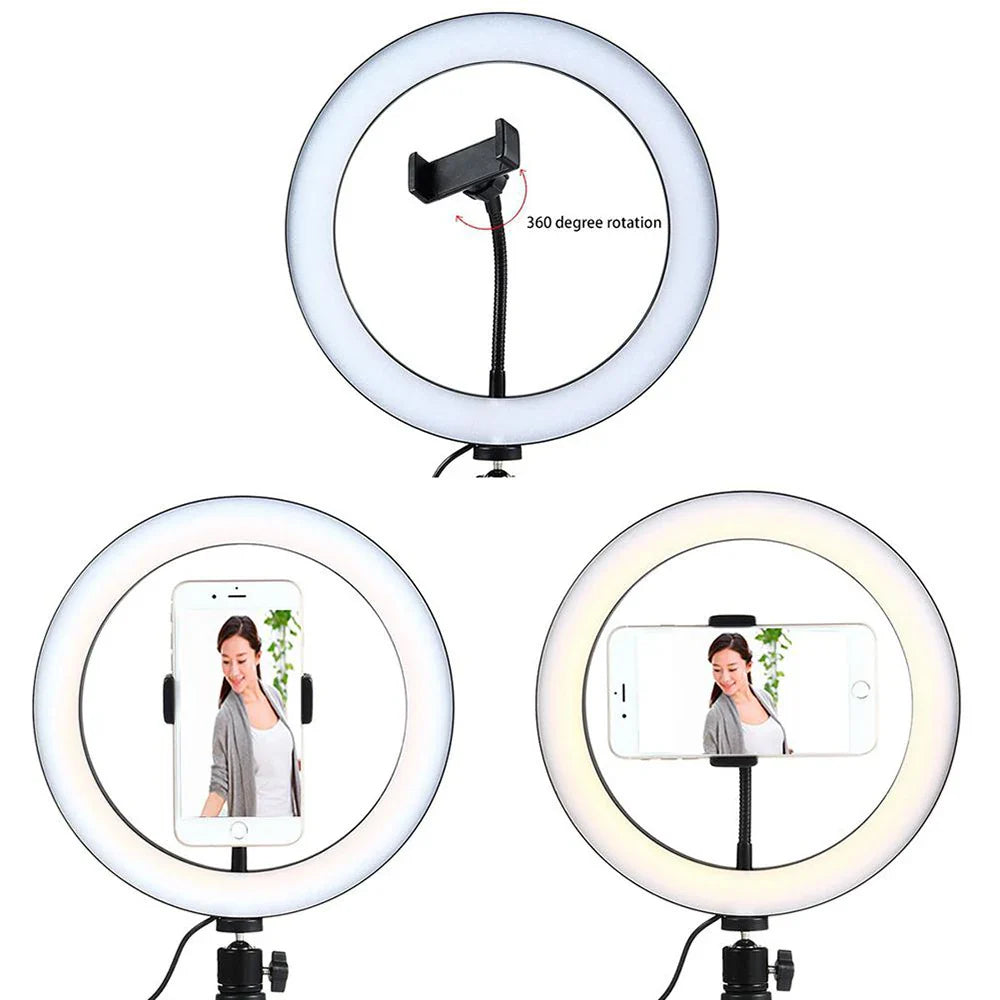Anneau lumineux Led pour Selfie, 26cm, 10 pouces, Kit d'éclairage pour photographie, lampe de Charge Usb avec trépied pour vidéo en direct, 120 perles