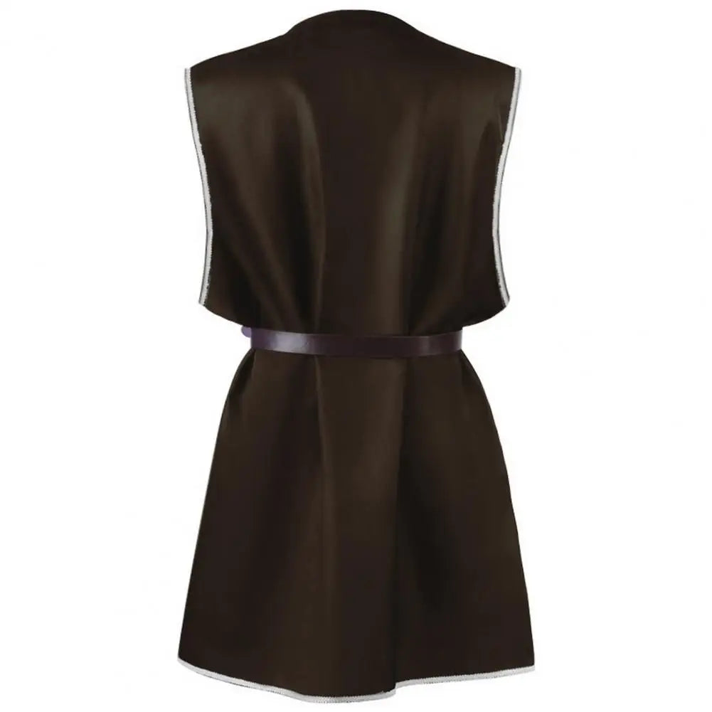 Tunique Viking Médiévale Chemise Col V Sans Manches Avec Ceinture Mi-Longue Grande Taille Cosplay Performance Déguisement Halloween Haut de Pirate