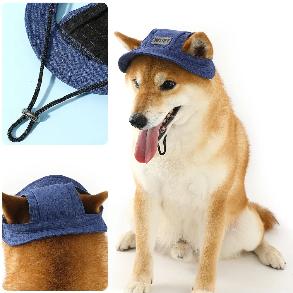 Adjustable Summer Pet Hat, Sun Protection Leak Ear Puppy Linen Cowboy Hat Sun Cap Visor Cute Outdoor Sports Hat for Cat