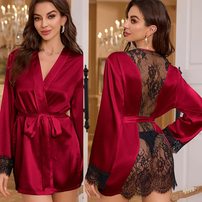 Women's Sexy Lace Back Dress Home Nightgown Silky Wedding Robe Nighty Loungewear New Collection