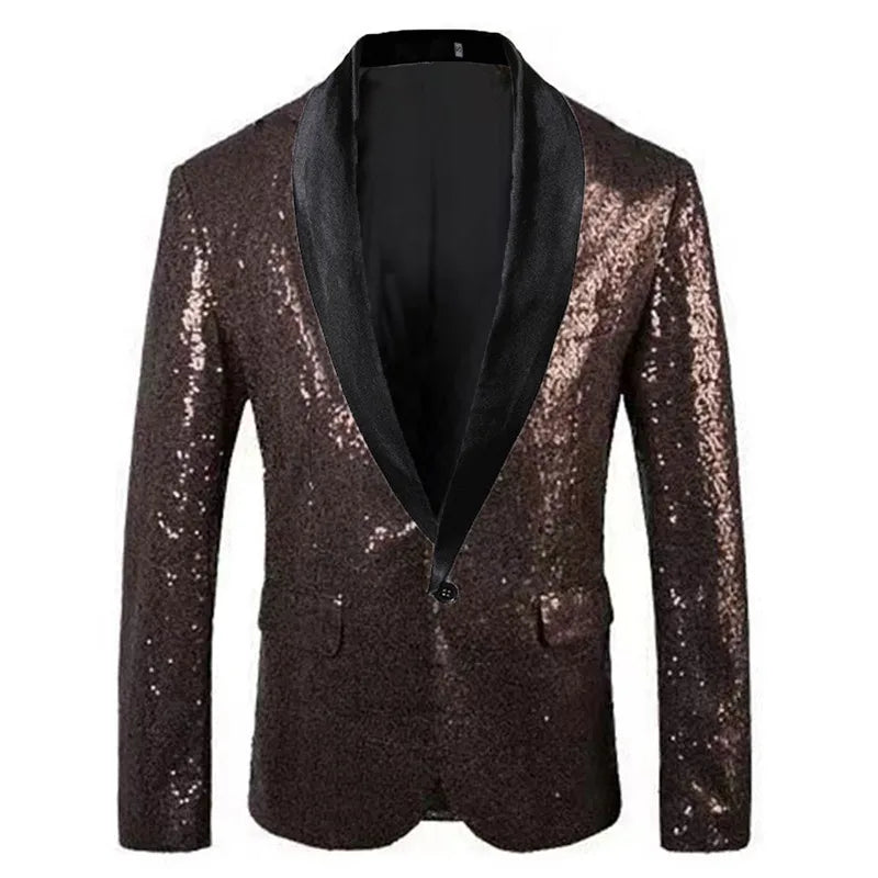 Fashion Men Luxurious Sequin Suit Jacket Green / Silver Men's Bar KTV Stage Dress Male Blazer Coat
