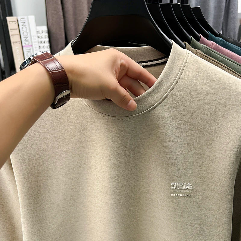 Sweat-shirt homme 2025 nouveau Style printemps et automne homme T-shirt à manches longues en pur coton col rond T-shirt basique à la mode