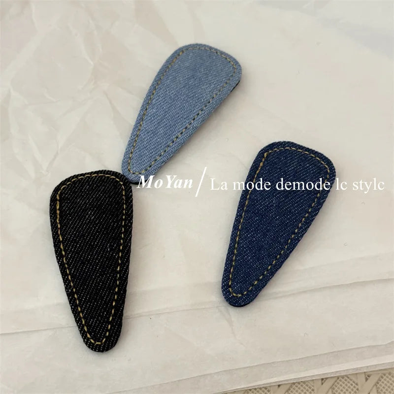 Rétro simple denim bleu haut de gamme nouvelle épingle à cheveux cheveux cassés épingle à cheveux frange BB clip tempérament polyvalent clip latéral