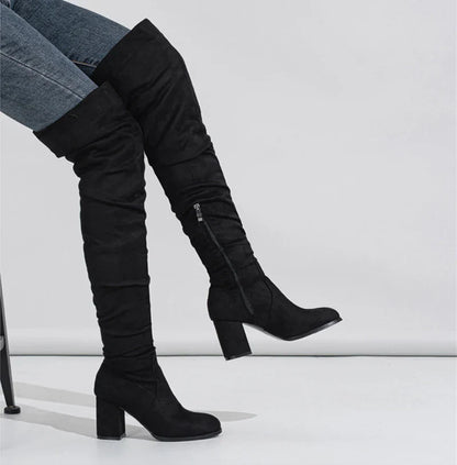 Bottes Noires Marron Cuissardes Liyke 2025 Automne Hiver Femme Sexy Bout Pointu Fermeture Éclair Chaussures Hautes Talon Carré Bottines Femme