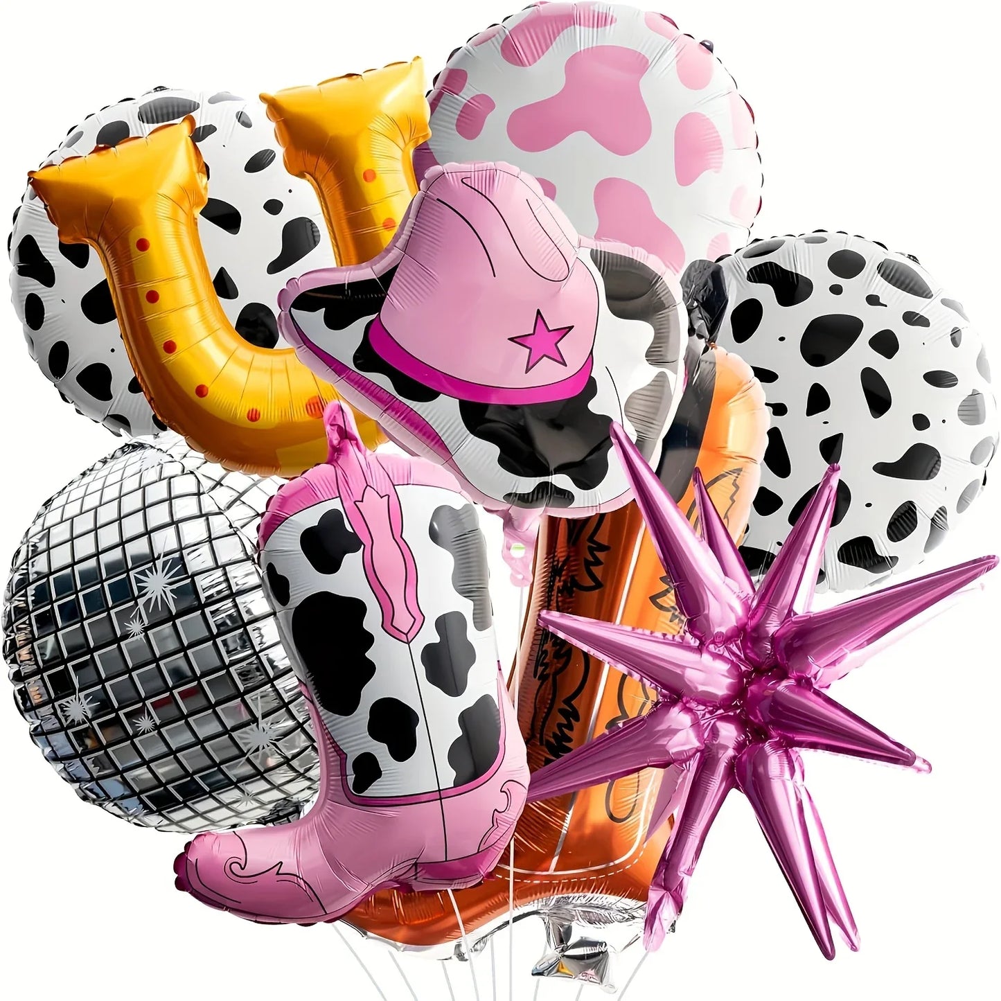 Ensemble de ballons avec chapeau et bottes de Cowgirl rose, 9 pièces, décorations de fête sur le thème occidental, ballons imprimés de vache, décorations de fête d'anniversaire