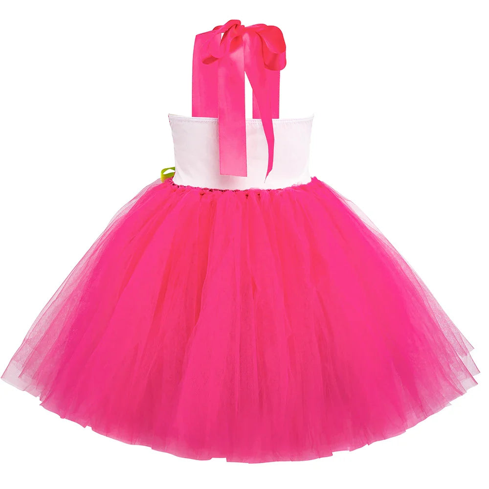 Movie Cowgirl Barbi Costume for Girls Princess Dress Hot Pink Plaid Margot Robbie Tutu Dress Kids Birthday Party Tulle Dresses