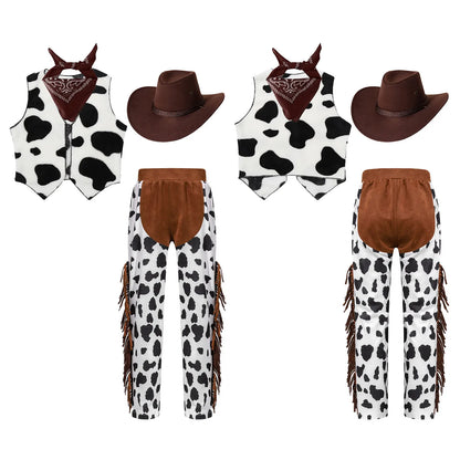 Costume de Cowboy Occidental pour Enfant, Déguisement de Cowgirl, Jeu, Interface West, ixd'Halloween, Cosplay, Ensembles de 4 Pièces, Performance sur Scène Trempée