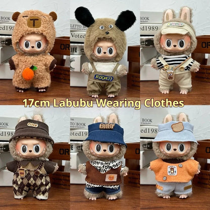 17cm Labubu  Mini Plush Toy Multiple Styles Clothing Set Labubu Outfit Accessories Trendy Play Clothing Labubu Clothes Gift