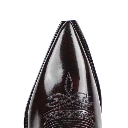 Men's Western Cowboy Boots Embroidered High Boots Retro Pointed Toe Platform Leather Shoes Slip on Plus Size Men Mid-calf Boots