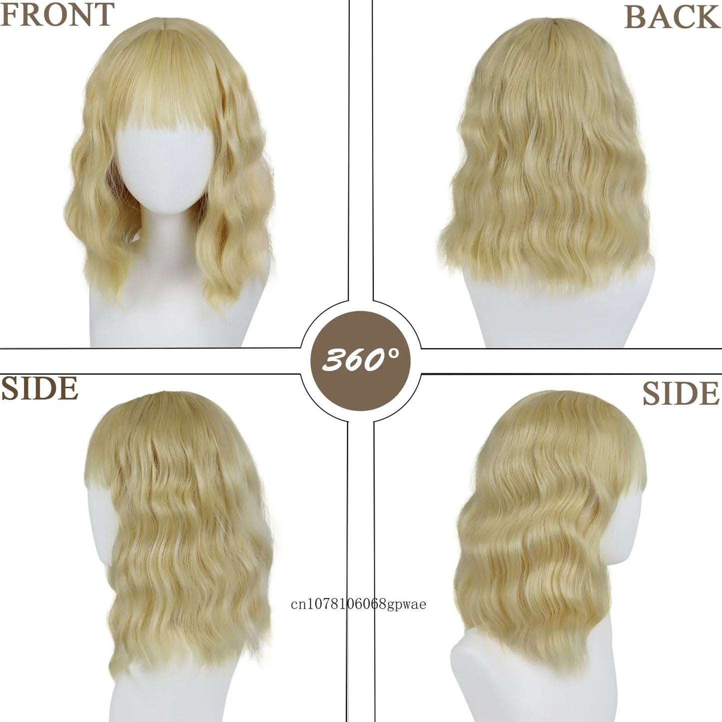 Synthetic Hair Blonde Short Curly Bob Wigs with Bangs Yellow Lolita Cosplay Wig for Women Daily Party Cosplay Heat Resistant