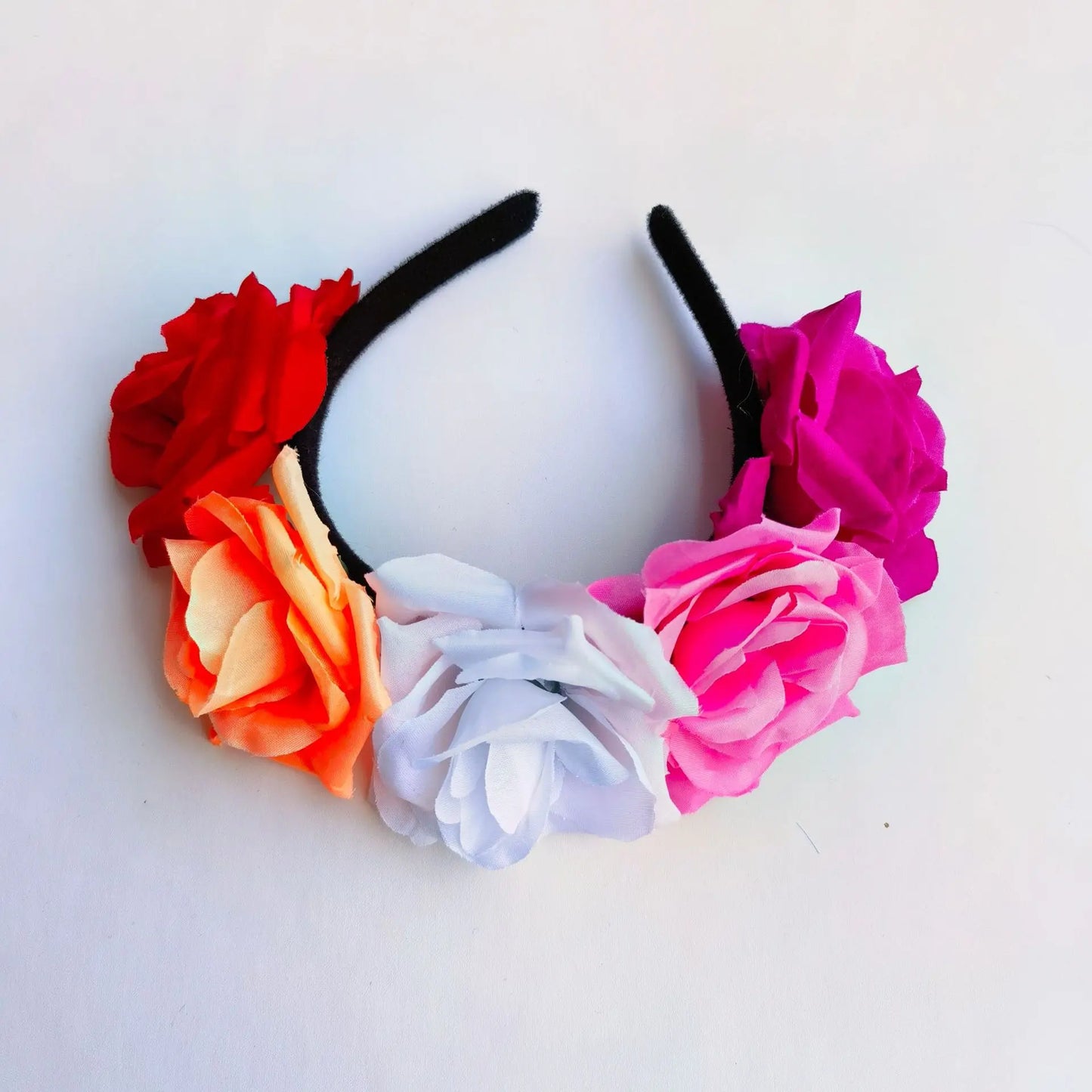 Simulation Rose Headband with Rainbow Ribbon Carnival Hair Accessories Festival Decorative Hairband Party Supplies Cosplay Props