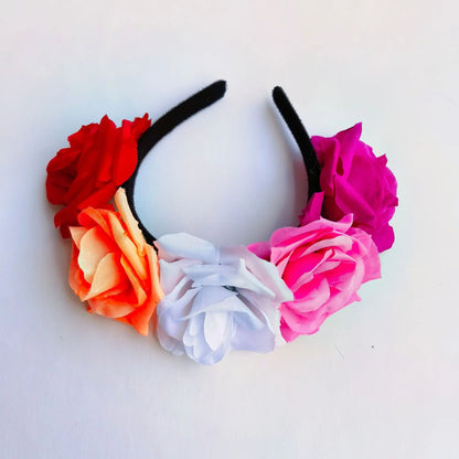 Simulation Rose Headband with Rainbow Ribbon Carnival Hair Accessories Festival Decorative Hairband Party Supplies Cosplay Props