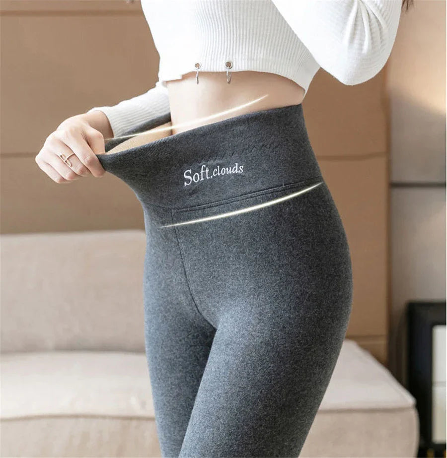 Pantalon crayon taille haute en laine d'agneau pour femme, leggings d'hiver épais, peluche moelleuse, longueur de rinçage, doublure en velours chaud ATIONS Ins, décontracté