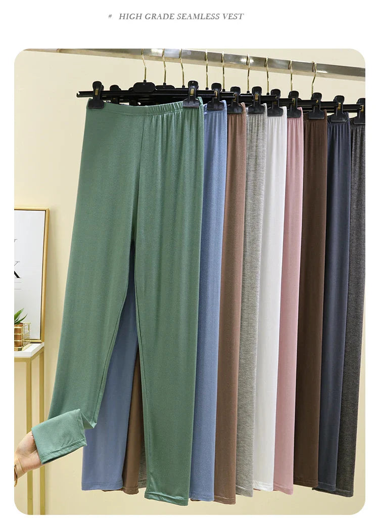 Leggings ajustés taille haute en modal, fins et élastiques, pour le printemps et l'automne, sous-vêtements, vêtements d'intérieur, pantalons longs grande taille