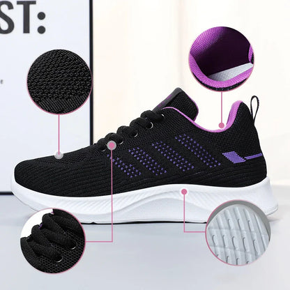 Oulylan Summer Soft Sole Running Shoes Ladies Casual Solid Color Antislip Footwear Outdoor Lace Up Mesh Breathable Sneakers