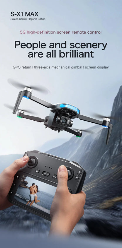 S-X1 MAX Drone GPS 4K professionnel HD EIS Caméras 3 axes Cardan aérien sans balais Écran 4.5" 5G WIFI FPV Drones RC Quadricoptère