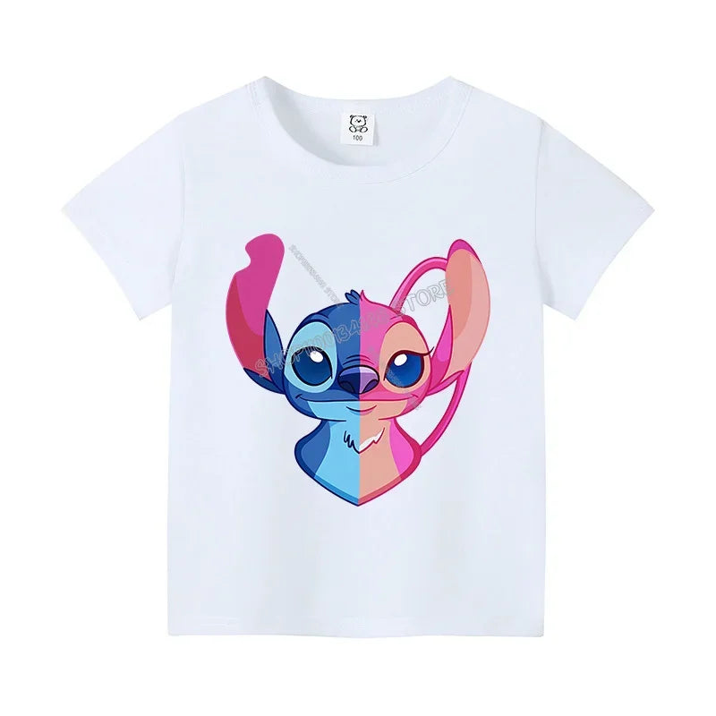 T-shirt Enfant Stitch Angel Dessin Animé Haut Tee Shirt Manches Courtes Kawaii Anime Mode Confort Col Rond Vêtements Cadeau Pour Enfants