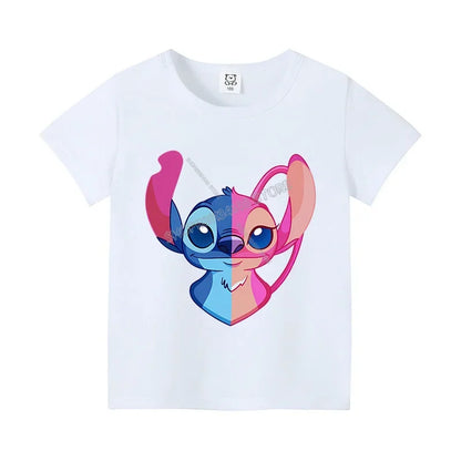 T-shirt Enfant Stitch Angel Dessin Animé Haut Tee Shirt Manches Courtes Kawaii Anime Mode Confort Col Rond Vêtements Cadeau Pour Enfants