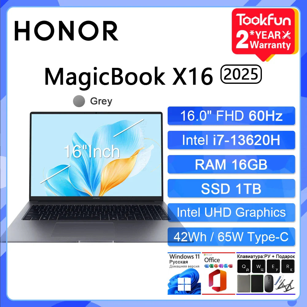 HONOR MagicBook X16 2025 Laptop Intel Core i5-13420H i7 RAM 16GB SSD 512G 1TB 16"Inch FHD Notebook Ultrabook Computer PC BRG-565