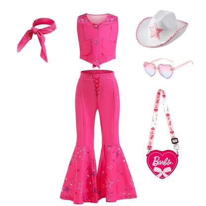 Costume de Cowgirl Robe de Fille Princesse Cosplay Costume Rose à Carreaux Tenue de Plage Anniversaire Halloween Fête Robe pour Enfants