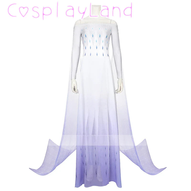Costume de Cosplay Reine Elsa Robe Carnaval Fantaisie Halloween Femme Impression Princesse Robe Blanche Tenue Sur Mesure