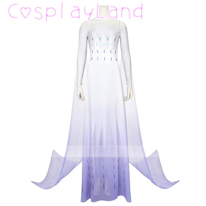 Costume de Cosplay Reine Elsa Robe Carnaval Fantaisie Halloween Femme Impression Princesse Robe Blanche Tenue Sur Mesure