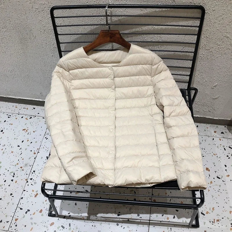 2024 New Spring Winter Women Liner Warm Down Jackets Ultralight Collarless Portable Female Padded Parkas O-Neck Puffer Overcoat