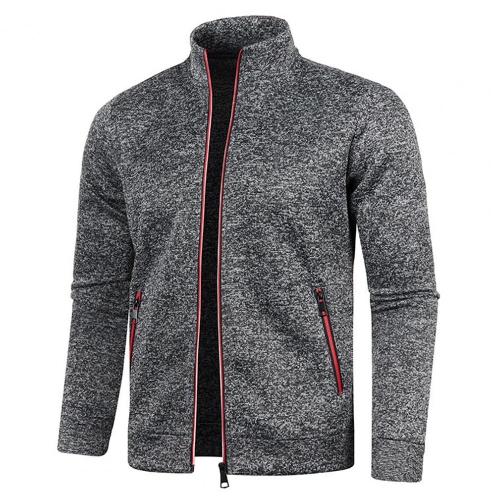 Stand Collar Long Sleeves Pockets Zipper Placket Sweatshirt Coat Men Spring Autumn Solid Color Plus Size Sport Outerwear