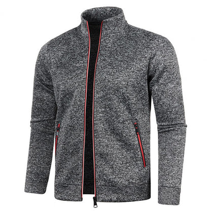 Stand Collar Long Sleeves Pockets Zipper Placket Sweatshirt Coat Men Spring Autumn Solid Color Plus Size Sport Outerwear