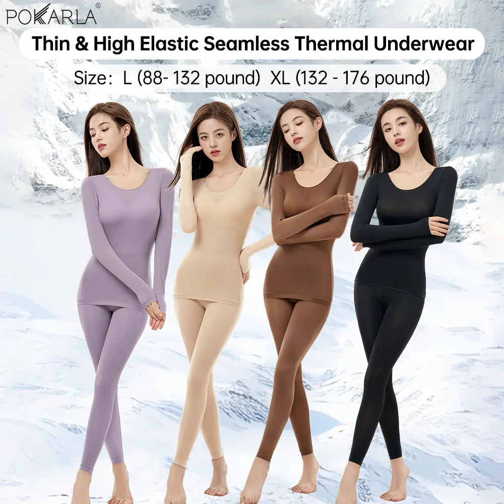 POKARLA 1 ensemble de sous-vêtements thermiques chauds intimes Sexy longs Johns femmes en forme de ensembles femme col moyen vêtements de mise en forme thermique