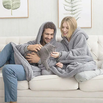 Couverture à capuche avec sourire double face pour hommes et femmes, grande poche, robe surdimensionnée, chaud, couple, adt PVD, nouveau, hiver