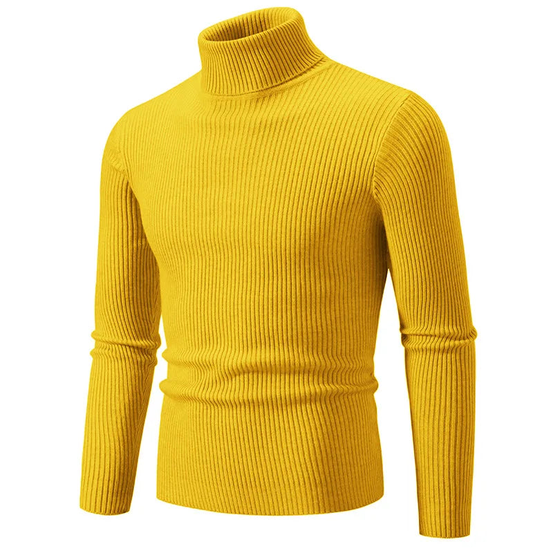 Hommes Pulls Gilets Cols Roulés Tricotés Manches Longues Couleur Unie Décontracté Coupe Slim Épais Épissure Automne Hiver