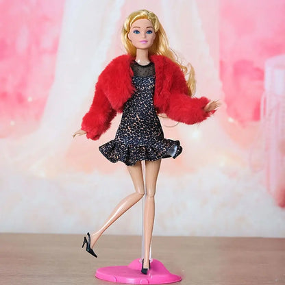 For 1/6 Doll Clothes 29~32cm Doll Plush Coat Skirt Doll Winter Dress Girl Coat Handmade Casual Wear Set Doll Accessories Gift