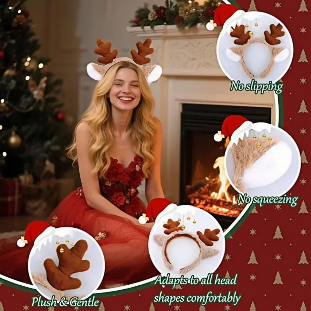 Bandeau en bois de cerf pour femmes adultes, oreilles mignonnes en cornes de renne pour costumes de noël, fournitures de Cosplay