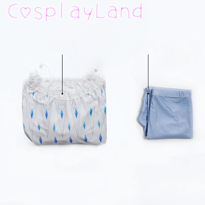 Costume de Cosplay Reine Elsa Robe Carnaval Fantaisie Halloween Femme Impression Princesse Robe Blanche Tenue Sur Mesure
