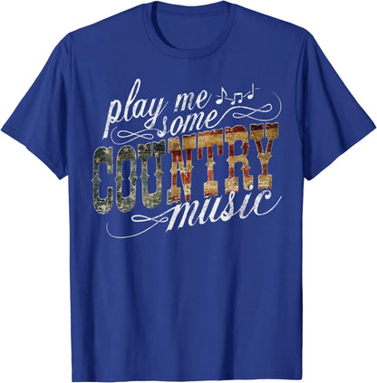 T-shirt vintage unisexe « Play Me Some Country Music » avec imprimé Western Festival pour homme et femme