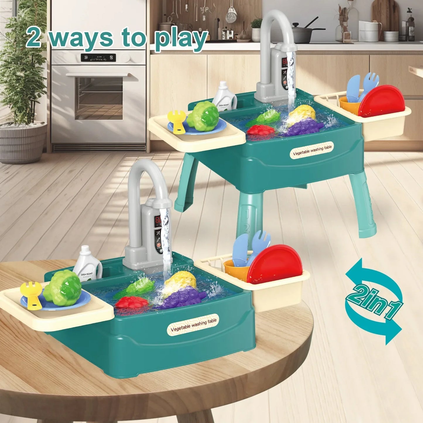 Jouets de jeu pour enfants à la maison Éducation précoce Simulation de cuisine Lave-vaisselle électrique Table de lavage de légumes avec sortie d'eau