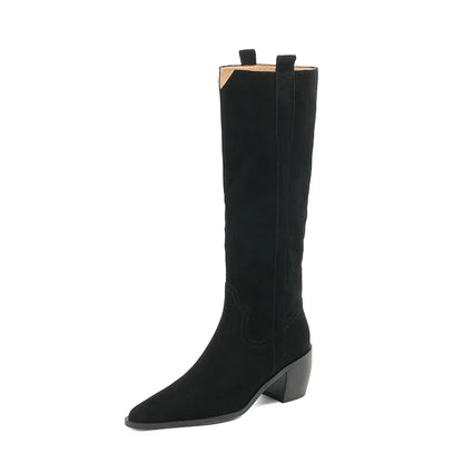Bottes de Cowboy en Daim de Vache à Talons Hauts pour Femme, Style Vintage, Style Country Western, à la Mode, Automne Hiver