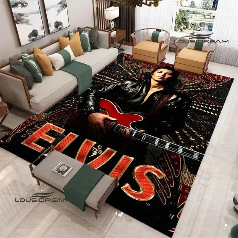 E-Elvis-Presleys Retro Printed Carpet Non-slip Carpet Outdoor Carpets Area Rug Home Bedroom Decor Rug for Bedroom Birthday Gift