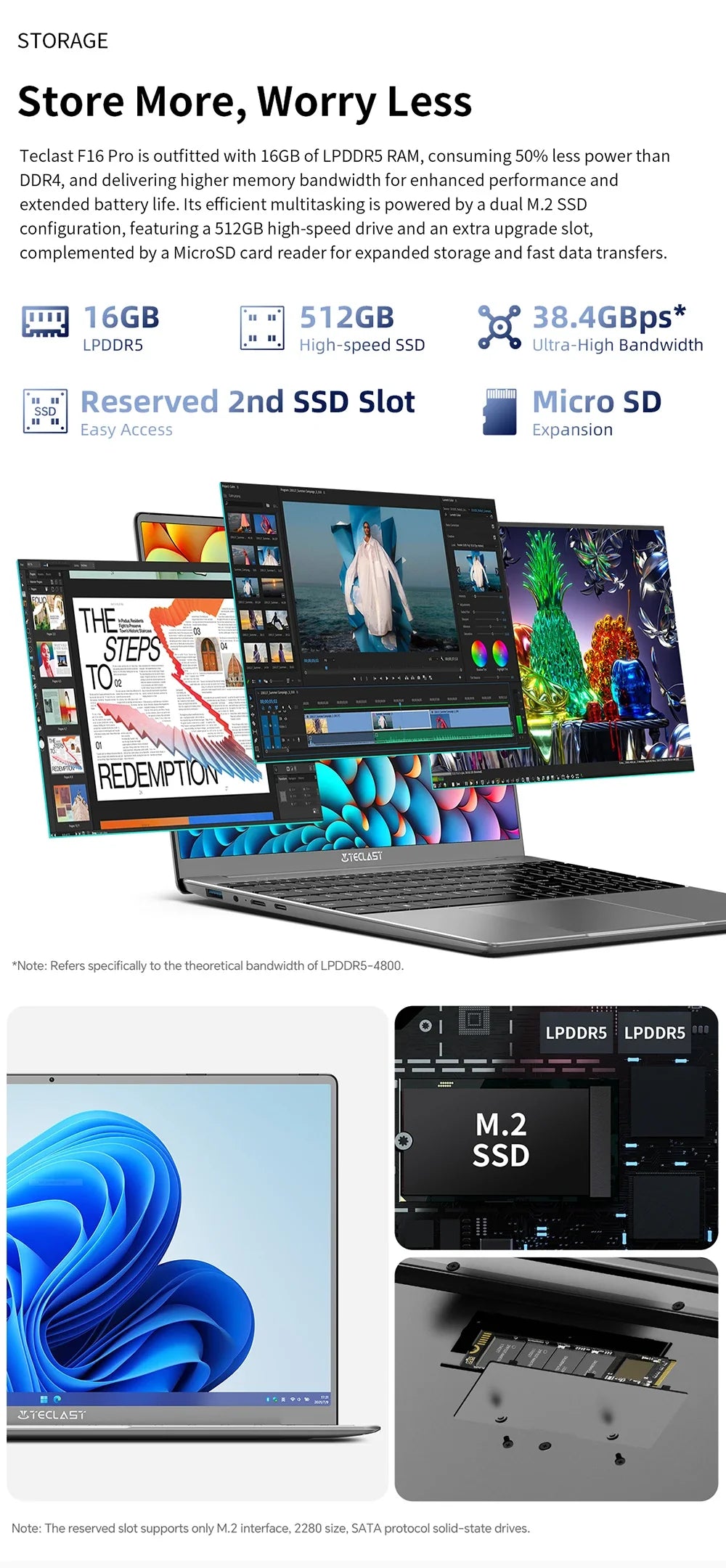 Ordinateur portable Teclast F16 Pro, Windows 11 Pro, processeur Intel N95, F16Pro, 16 Go de RAM, 512 Go de SSD, écran IPS 15,6 pouces 1920 x 1080, Wi-Fi 6, USB 3.2, clavier rétroéclairé, mini-HDMI