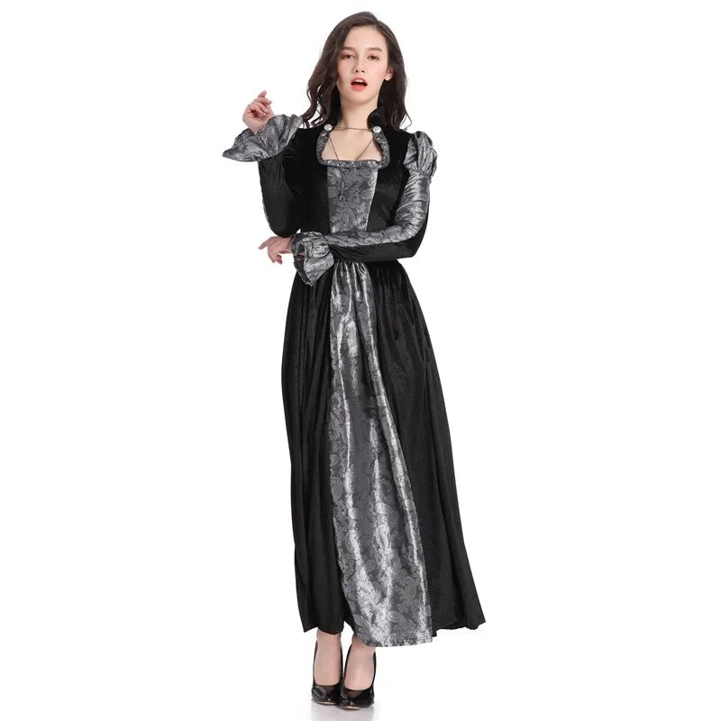 Halloween Jour des Morts Sexy Européen Médiéval Rétro Cour Gothique Reine du Poison Maléfique Vampire Costume Carnaval Fête Diable Sorcière