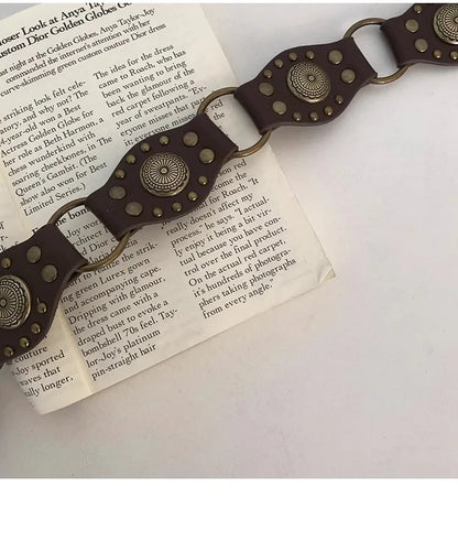 Ceinture de Cowboy occidentale pour femmes, nouvelle ceinture à rivets marron Vintage américain, ceinture en Denim polyvalente avec Style Ins, 2025