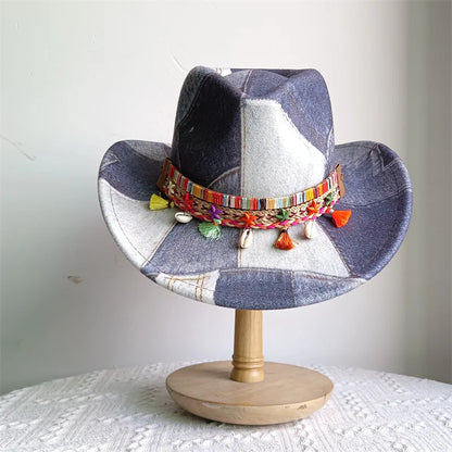 Ethnic Style Cowboy Hat Fashion Chic Unisex Solid Color Jazz Hat With Bull Shaped Decor Western Cowboy Hats