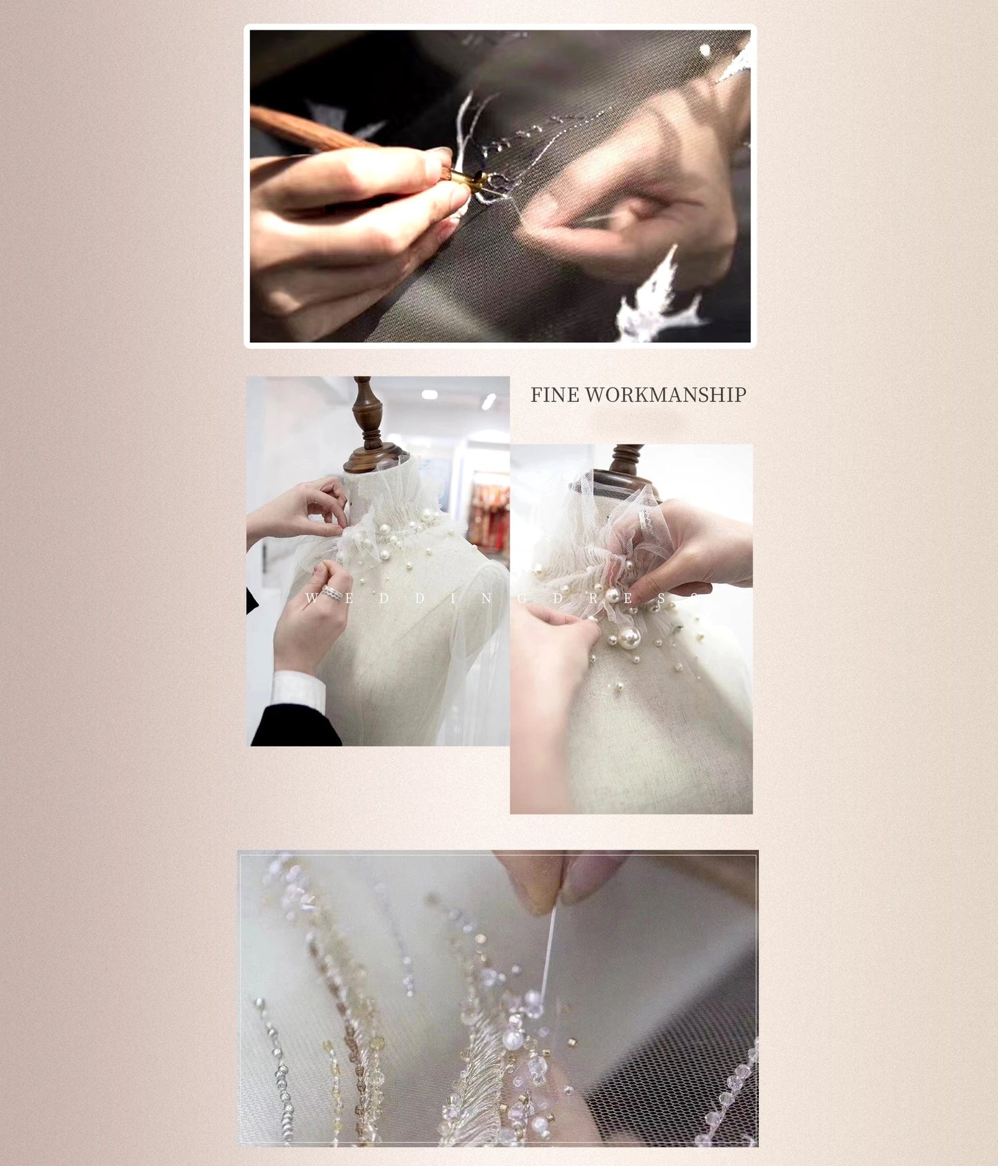 FATAPAESE Customized GlitterNude Bridesmaid Dress Puff Sleeve Fully Beaded Sequins Stones A-line Gown Wedding Engagement Dress