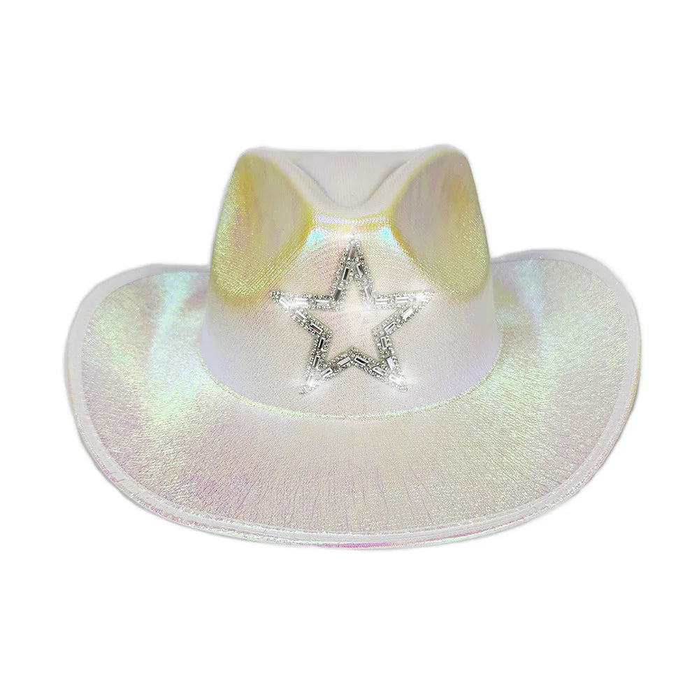 Chapeau de Cowboy occidental rose pour filles, chapeau de Cowgirl avec étoile en cristal Super brillant, chapeau melon pour mariage, carnaval, fête de Festival