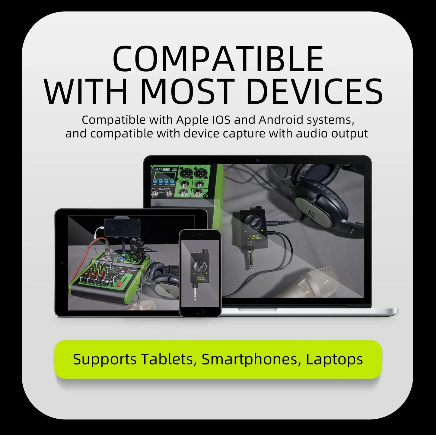 IKGE DJ Console Mixer, Live Streaming Adapter, output device supports smartphones, laptops, PCs, etc., for Karaoke, Recording
