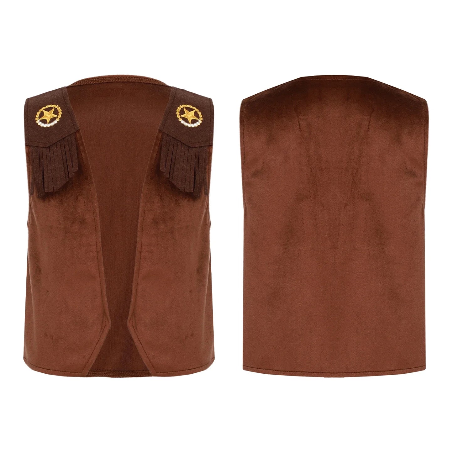 Children's Hippie Cowboy Costume, Toddler Boys Girls Cowgirl Vest, Open Front Fringed Vest for Halloween Cosplay Theme Party Outfits