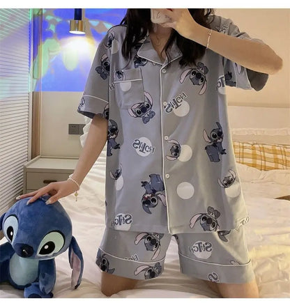 Stitch summer pajamas women's new high-value student cartoon creative cute loose short-sleeved home service suit birthday gift
