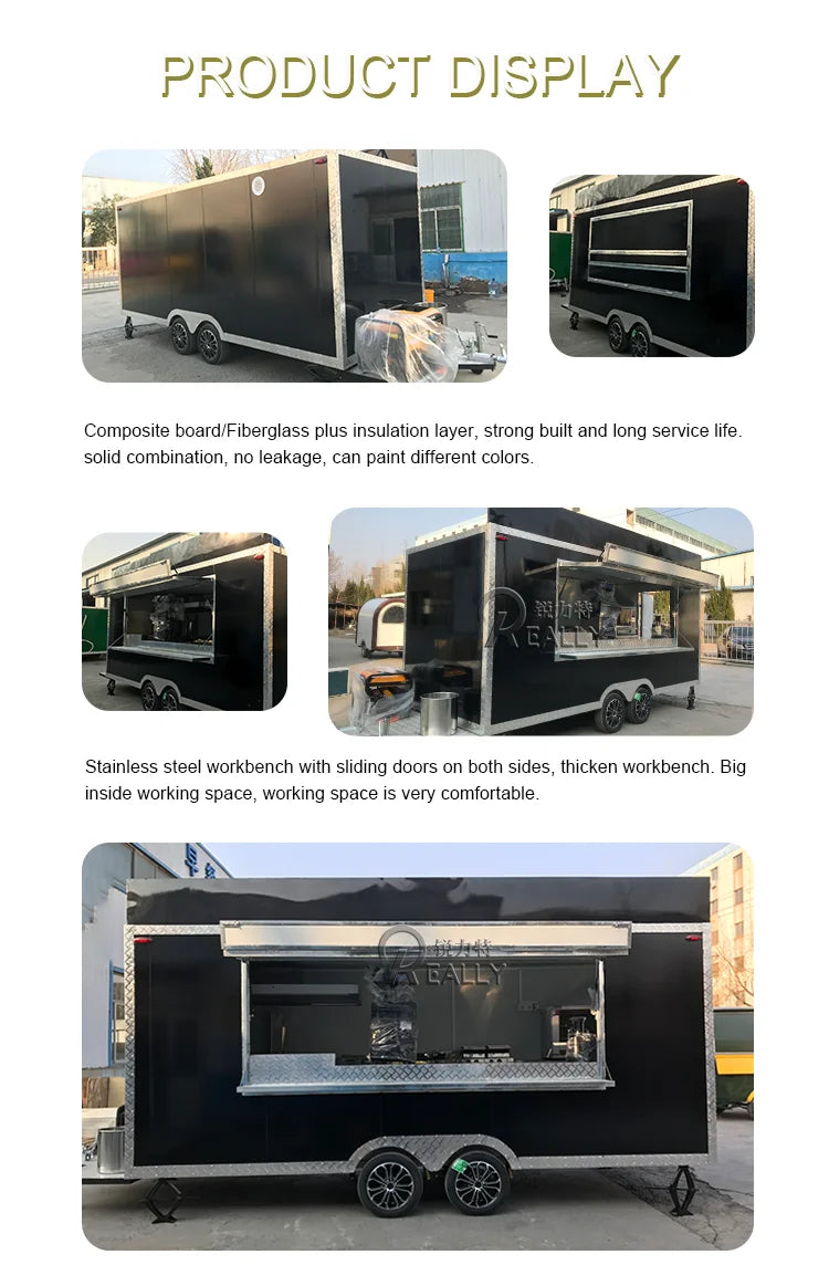 Camion de nourriture commercial en acier inoxydable pour collations, kiosque à café, cuisine mobile, camion de concession, remorque alimentaire à vendre